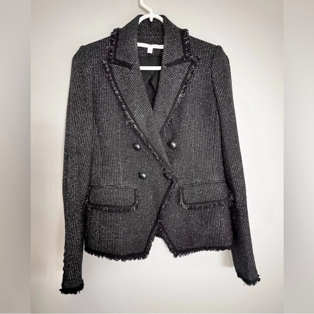 Veronica Beard Frisco tweed Dickey blazer black metallic fringe coat size 2. - Picture 5 of 10